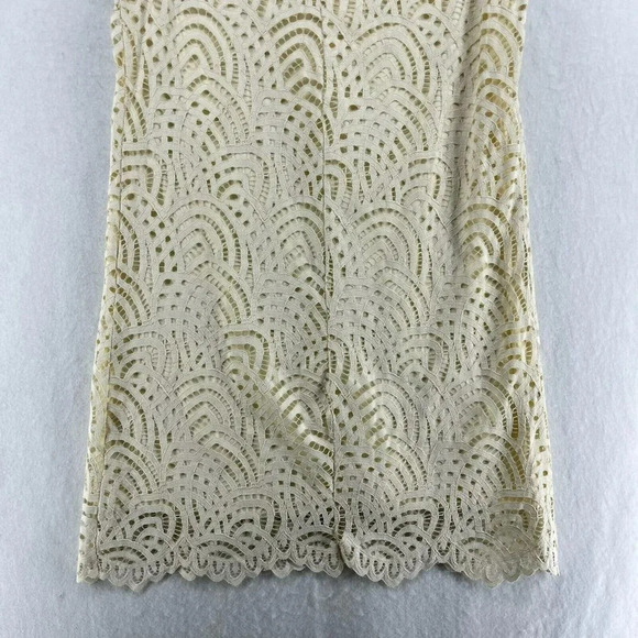 Zara Shift Dress Sz Small Beige Black Collar Short Sleeve High Neck Lace Lined - Picture 10 of 14